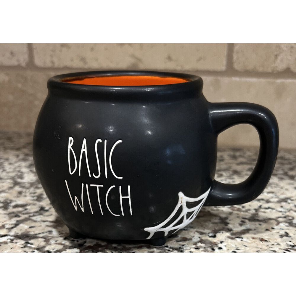 New Rae Dunn Halloween BASIC WITCH Black Orange Cauldron Mug